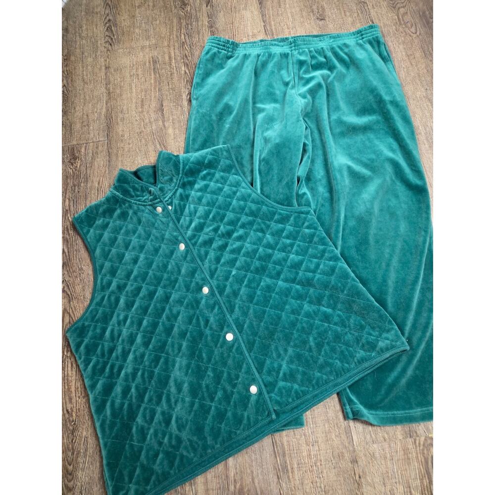Appleseed's Emerald Green Velour Quilted Vest & Pants Set XLP Petite